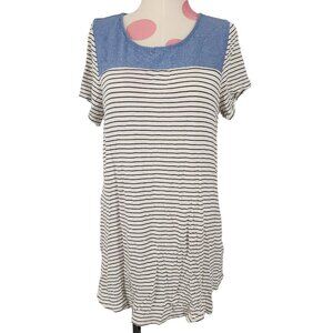 Women's Minimi Maternity Striped Black White Chambray Blouse Large Rayon Flowy